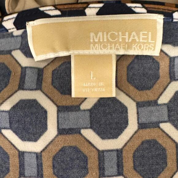 Brown and blue multicolored cowl neck blouse with metal clasp detail - Picture 4 of 5